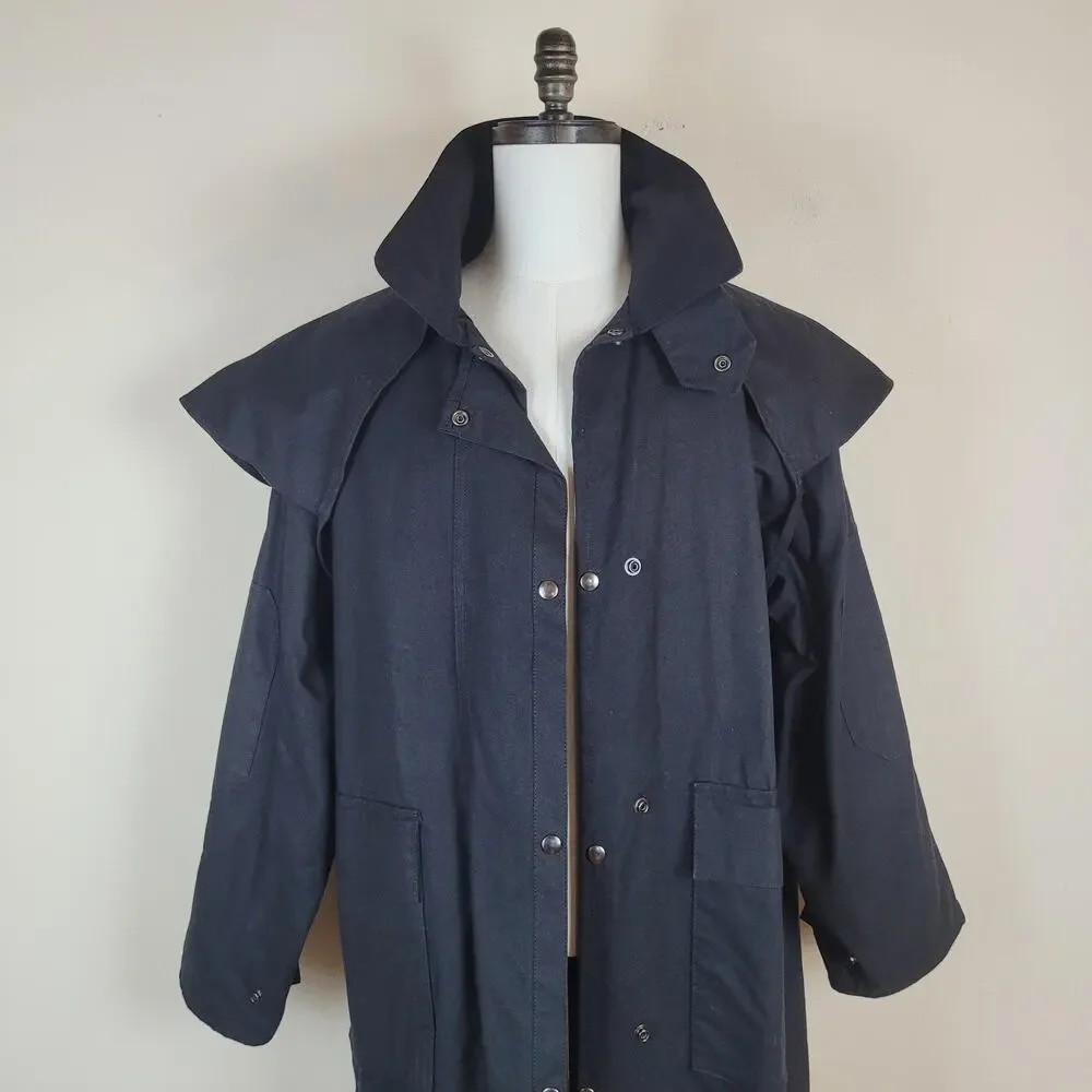 Stockman Coat Large Black Waxed Canvas Drover Duster Riding Western Australia